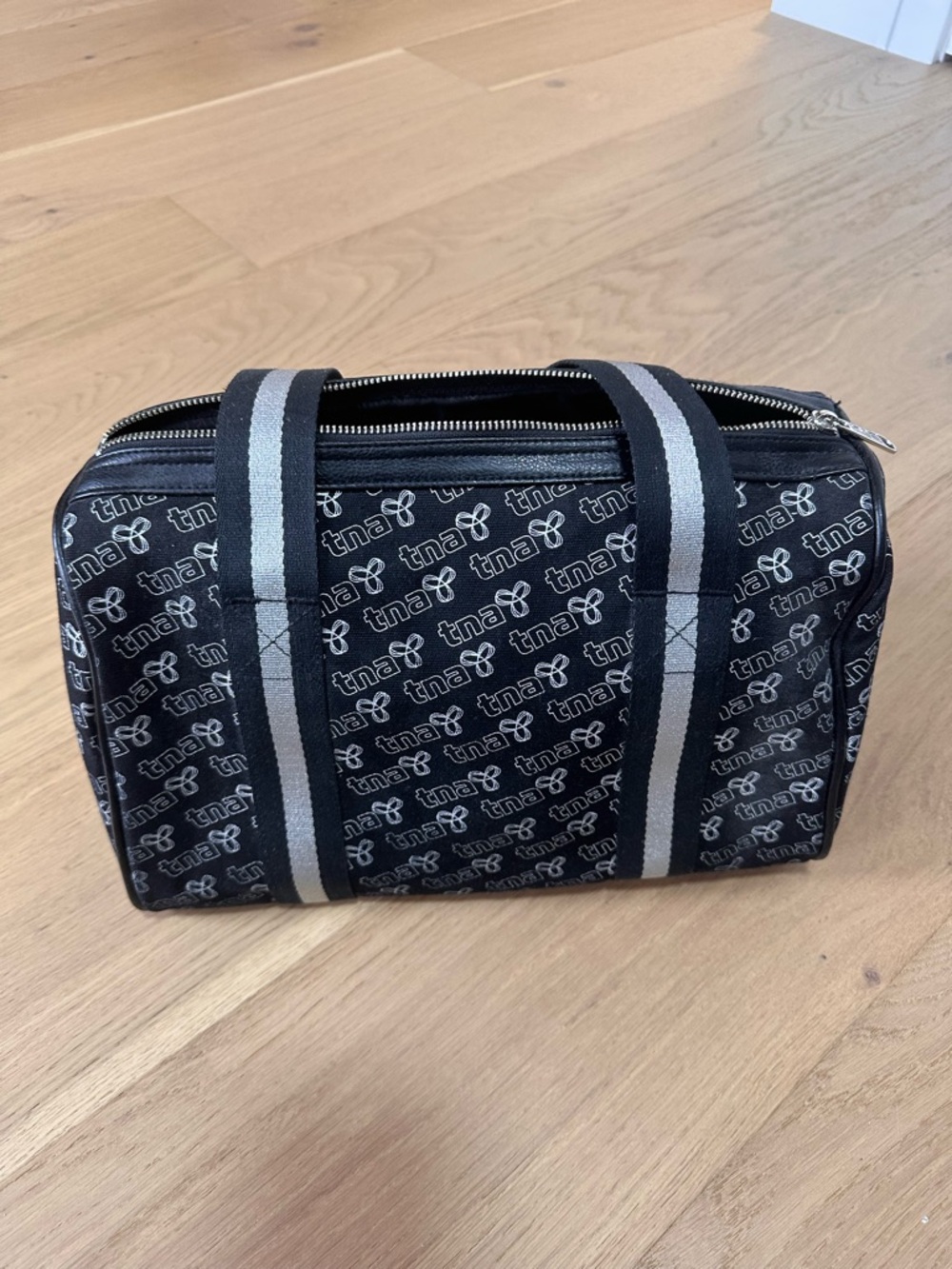 TNA Black Purse with Silver Straps and Logo Print